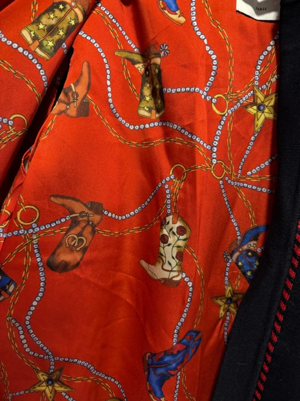 Sandro Navy Open-Front Cardigan with Red Trim - Picture 6 of 8